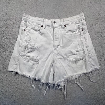 American Eagle White Denim Shorts Distressed Frayed Hem Stretch Size 6 - Image 1 of 4