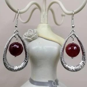 Orecchini Argento 925 Goccia E Agata Borgogna - Foto 1 di 2
