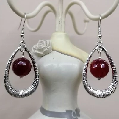 Orecchini Argento 925 Goccia E Agata Borgogna - Immagine 1 di 2