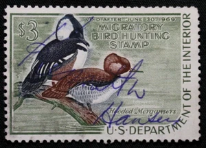 Estampillas de Estados Unidos Scott #RW35 ~ 1968 $3 merganseres con capucha GR13 - Imagen 1 de 2