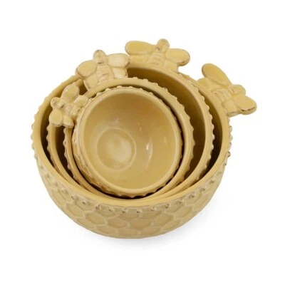 Juego de 4 tazas medidoras de gres amarillo en relieve panal abeja panal abeja Foto 1 de 4