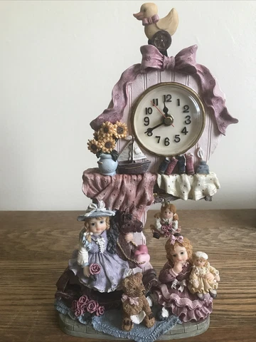 Girls with Bears and Dolls Pendulum Swinging Clock. Works Great! Adorable 13” Cover