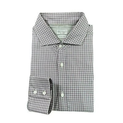 Brunello Cucinelli Purple White Checked Slim Fit Button Front Size 2XL - Image 1 of 4