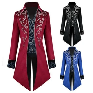 Mens Vampire Gothic Long Suit Jacket Showman Tuxedo Tailcoat Frock Coat - Picture 1 of 15