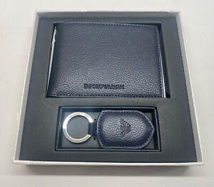 NEW Emporio Armani Men's Bifold Wallet and Keychain Set FREE Shipping