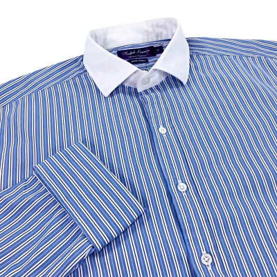 Camisa de Vestir Ralph Lauren Etiqueta Púrpura Puño Francés Talla 17 Azul/Blanco Rayas Foto 1 de 4