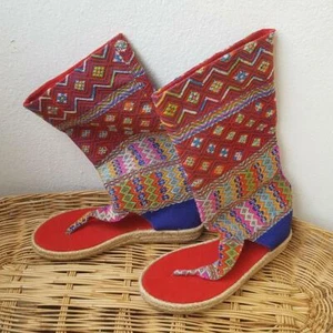 Women's Tribal Vegan Sandals, Hmong Women Shoes, Made in Thailand Size 38 UK5.5 - Picture 1 of 8