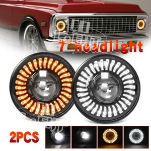 Pair DOT 7"inch Round Led Headlight Start up Halo DRL For Chevy Truck Camaro C10 - Picture 1 of 13