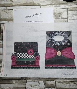 Sandy Jenkins schwarz Blumen Stuhl Handtasche 232 Nadelspitze Canvas und Stichanleitung - Bild 1 von 10