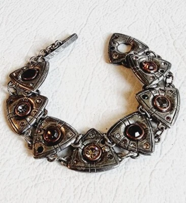 Patricia Locke Triangle Link Swarovski Crystal SilverTone Bracelet Toggle Clasp  - Image 1 of 4