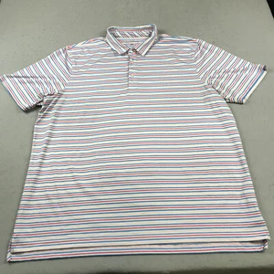 Vineyard Vines Polo Shirt Mens 2XL Blue Pink Stretch Striped Performance Golf - Picture 1 of 8