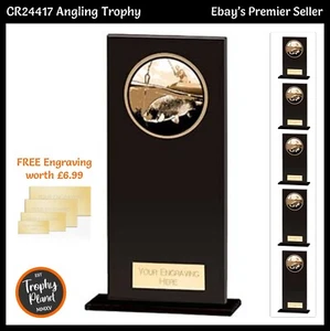 TROFEO PESCA - 5 mm vetro nero - premio pesce pesca / trofei, incisione GRATUITA - Foto 1 di 1