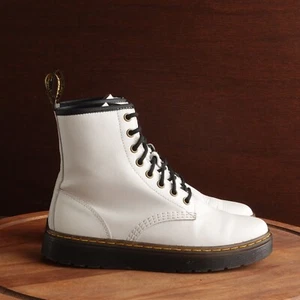 Stivali Dr. Martens donna taglia 7 bianchi Zavala pelle combattimento 8 occhielli stringati alla caviglia - Foto 1 di 15