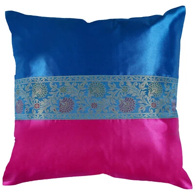 Funda de cojín satinado sedoso azul y rosa para sofá 16x16 (1 pieza) Foto 1 de 3