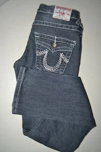 True Religion Women's Joey Super T Thick Stitch "U" Black Denim Jeans Sz 26x30 - Picture 1 of 11