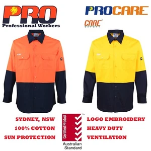 1 pack Hi Vis Work Shirt vented cotton drill long sleeve Safety WORKWEAR Uniform - Picture 1 of 9