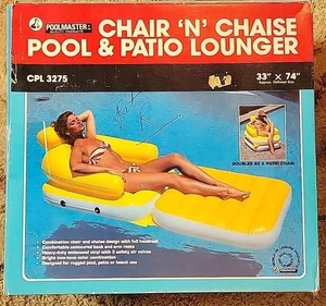 NEW Vintage Pool Master Chair & Chaise Pool Lounger Float 74” X 33 Blue White  - Picture 1 of 6