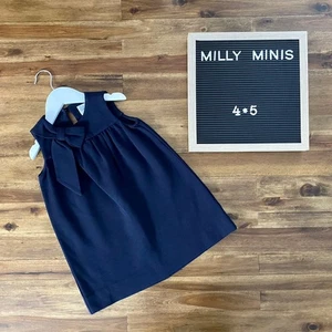 Milly Minis Navy Blue Bow Sleeveless Shift Dress Preppy Classic Dressy Girls 4/5 - Picture 1 of 8