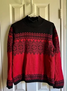 Talbots Größe L rot und schwarz Fair Isle Pullover 100 % Baumwolle - Bild 1 von 4