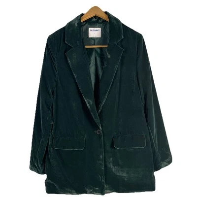 Old Navy Jacket Womens L Dark Green Blazer Velvet Romantic Oversized Academia - Image 1 of 4