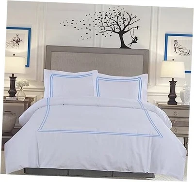  Edredón bordado de lujo 400-TC algodón egipcio 3 piezas 5 piezas-completo/reina azul claro Foto 1 de 4