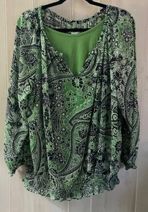 Liz Claiborne 2X Top Mujer con Cáscara Verde Cami Floral Paisley Camisa Cintura Elástica - Imagen 1 de 5