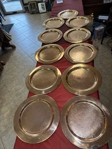 Lot Of 11 Hammered Solid Copper Rolled Edge Charger Plates 12" - Picture 1 of 20