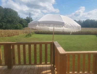 Paraguas de playa con flecos boho de 6,5 pies UPF50+ paraguas de picnic con borlas beige Foto 1 de 4