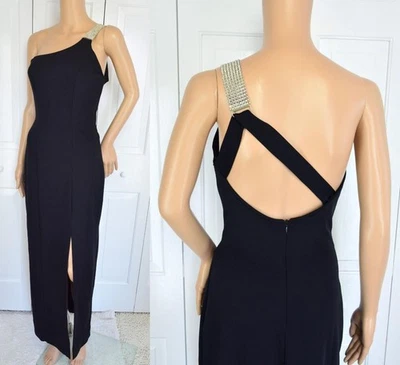 VTG ALGO Black Bling Rhinestone One Shoulder Open Back Body Con Formal Dress - Image 1 of 4