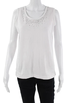 Camiseta sin mangas Christine Alexander para mujer con cuello redondo adornada blanca talla pequeña Foto 1 de 4