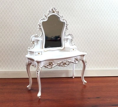 JBM Dollhouse Dressing Table Vanity White & Gold 1:12 Scale Miniature Furniture - Image 1 of 4