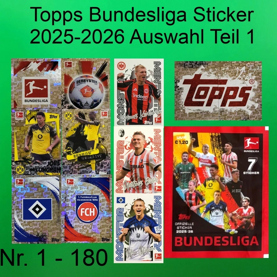 Topps Bundesliga 25/26 Sticker 2025/2026 - Einzelsticker Auswahl #1 bis #180 - Bild 1 von 1