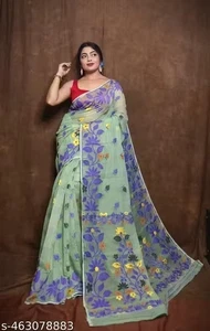 Traditioneller bengalischer handgefertigter Jamdani Sari mit unbestickten Blusen Hochzeitskleidung - Bild 1 von 20