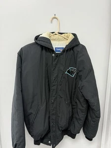 Vintage Carolina Panthers Heavy Winter Hooded Jacket Black M (stain inside) - Picture 1 of 7
