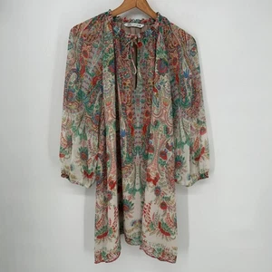 Vestido Zara Mujer Grande Multicolor Paisley Manga Larga Gasa Boho - Imagen 1 de 7