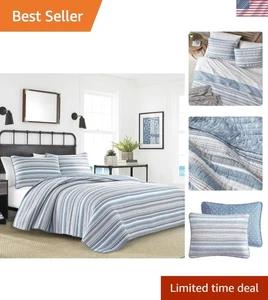Baumwolle Wende Bettwäsche Set Twin Freizeit Gestreift Schlafsaal Essentials - Bild 1 von 12