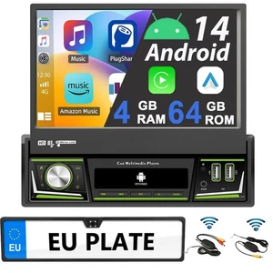 Kabellos Einparkhilfe Rückfahrkamera Nummernschild 170° IP67 4+64G Autoradio GPS - Bild 1 von 16