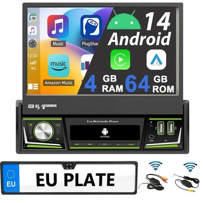 Kabellos Einparkhilfe Rückfahrkamera Nummernschild 170° IP67 4+64G Autoradio GPS - Bild 1 von 4
