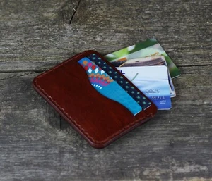 Slim leather card holder wallet, minimalist credit card case, brown card wallet. - Picture 1 of 10