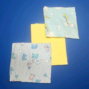 Vintage 1970-80's/ 3 New BABY RECIEVING BLANKETS " - Yellow 32X38"   Blues 24X36 - Picture 1 of 9