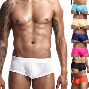 Men's Ice Silk Underwear Sexy Underwear Shorts Underpants Letter Pouch Soft - Picture 1 of 33