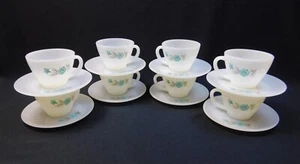 Vtg 1950s Fire King Bonnie Blue Flower Cup and Saucer Set of 8 - Picture 1 of 12