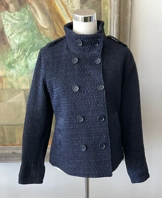 PATTY KIM Azul Oscuro Acolchado Forrado Poliéster Doble Pecho Chaqueta Charreteras Med Foto 1 de 4