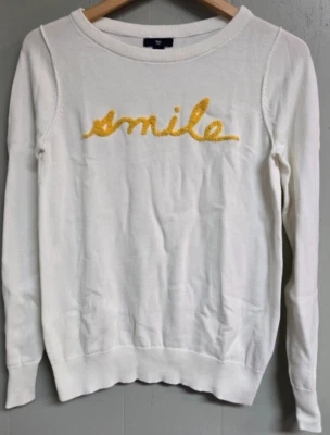 GAP Women's Sweatshirt Size M White W/Yellow "Smile" Embroidery Pullover Unique - Image 1 of 4