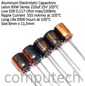 5 pezzi 220uF 25V 105°C Condensatore Lelon RXW Basa perdita Lunga vita 5000 ore - Imagen 1 de 2