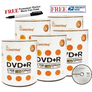 500 Smartbuy 16X DVD+R 4,7 GB logotipo disco de datos en blanco + marcador permanente negro - Imagen 1 de 2