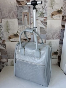 Ted Baker Cressa Reflective Croc Silver Travel Weekend Case on Wheels Bag VGC - Picture 1 of 6