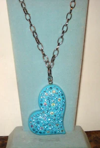 Large AB Rhinestone-Blue Heart Pendant Necklace Bling Bling!! - Picture 1 of 6