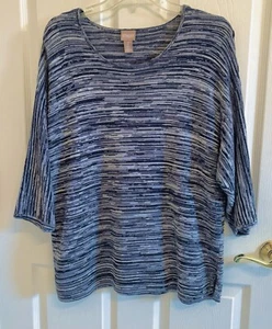 Chicos Navy Blue & White,3/4 Sleeve,cotton/Rayon,Pullover Sweater,Sz 3 EUC - Picture 1 of 5