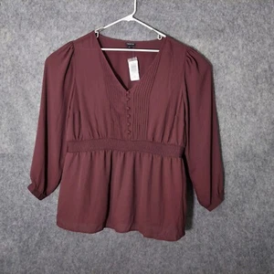 Torrid Tunic Plus 3 3X Smocked Pleated Chiffon Brown Boho Cottage Prairie - Picture 1 of 20